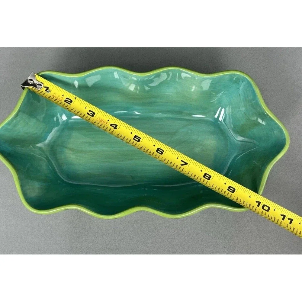 Southern Living at Home Gail Pittman Hand-Painted Ruffled Bowl Provence Green